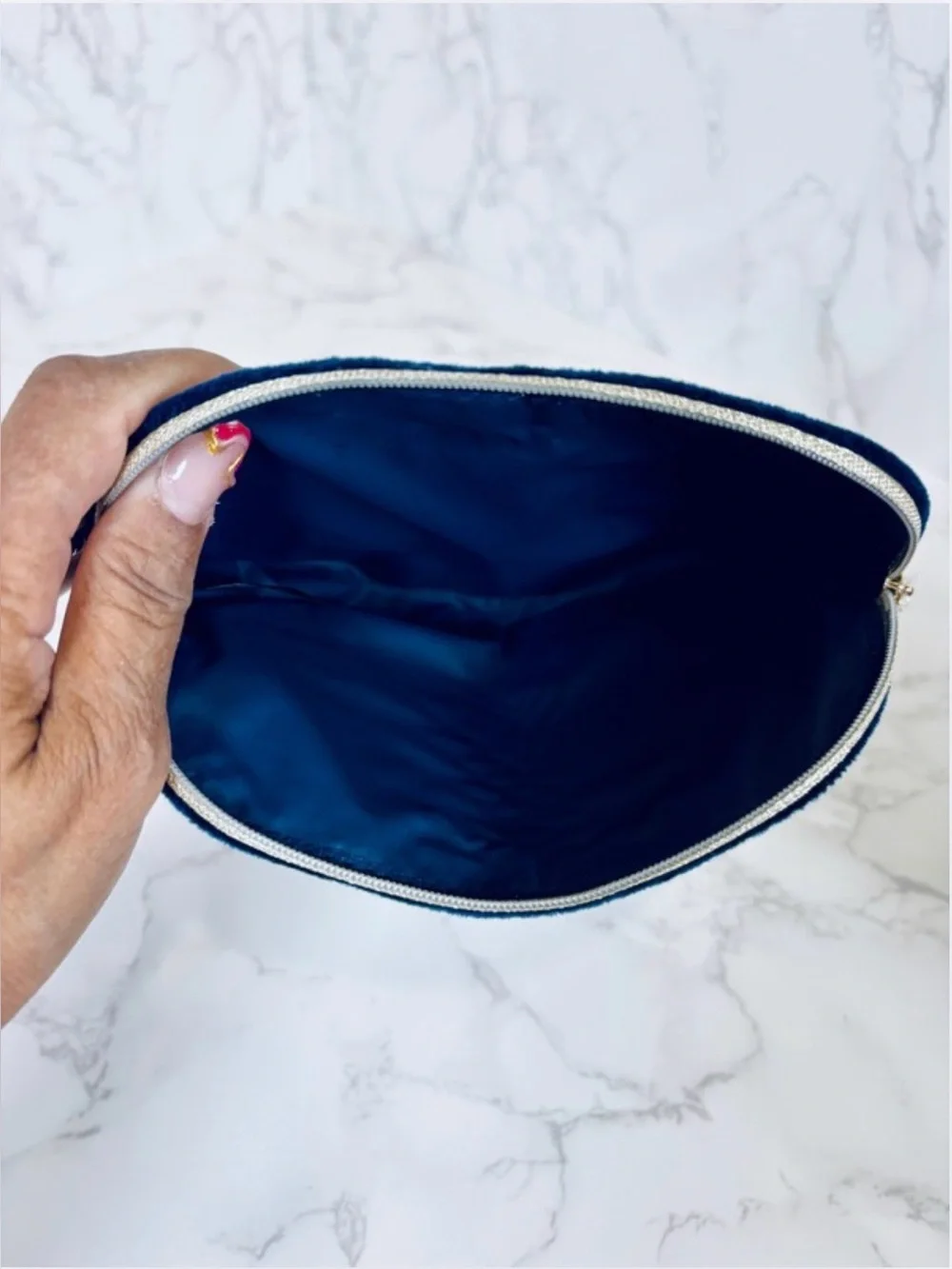 DIOR Navy Blue Velvet Makeup Pouch w/Dust Bag, NWOT